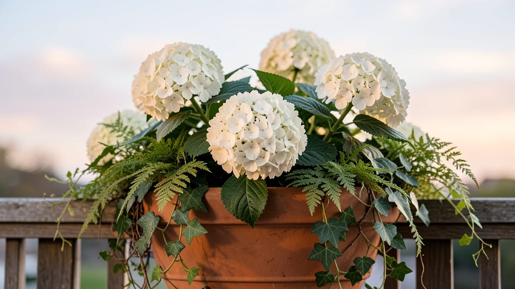 White Hydrangea Container Garden