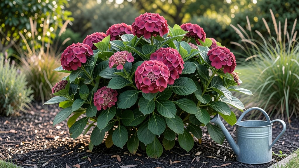 Red Flowering Hydrangea: Pole-Trained Beauty in Containers Without Overcrowding