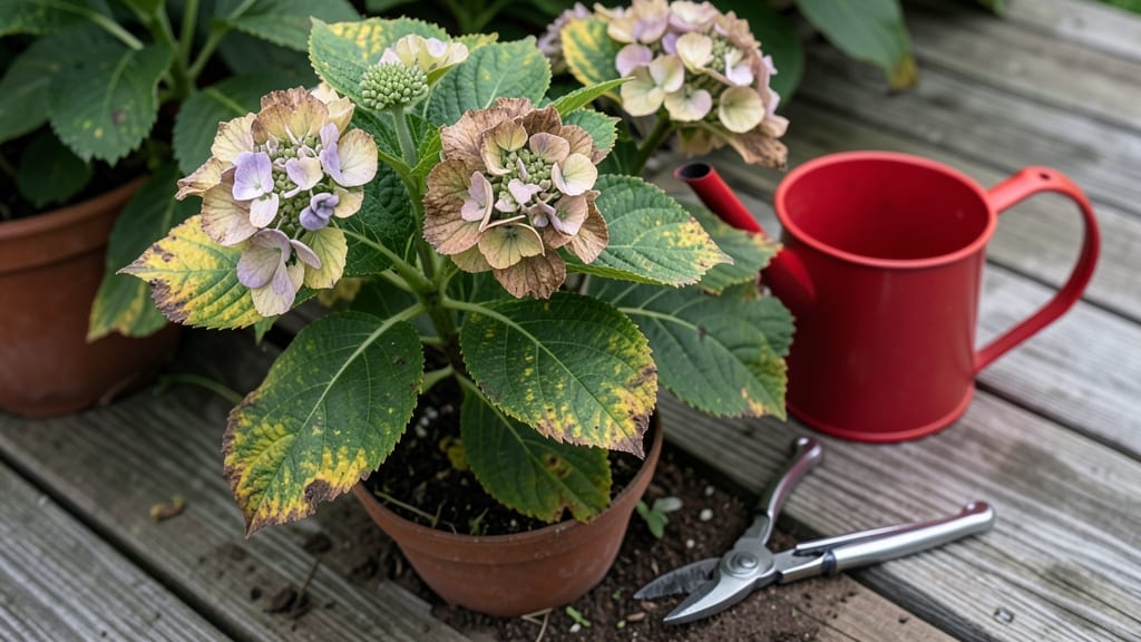 Hydrangea Leaves Curling and Turning Brown UK: Fungal Blight Fix With Copper Spray