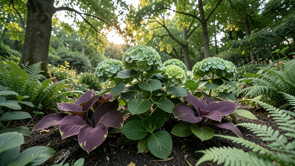 Hydrangea and Hostas Shade Garden