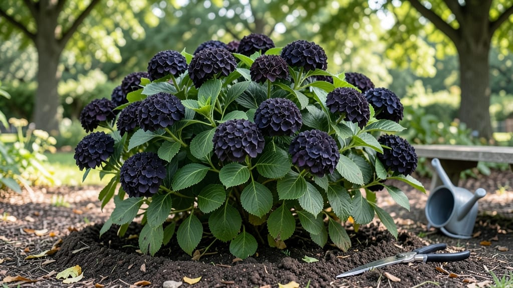 Hydrangea Dark Angel Growing Guide: Pole-Trained Beauty in Compact Spaces