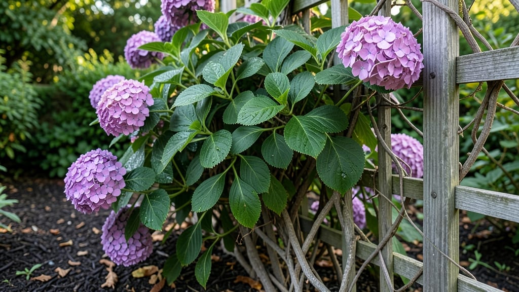 Climbing Hydrangea Purple: Pole-Trained Elegance With Vibrant Blooms Year-Round
