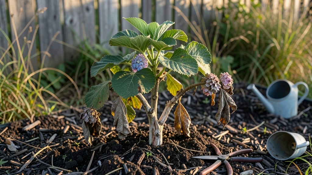 What Do Dead Hydrangeas Look Like: Wilted Stems and Brown, Leathery Leaves