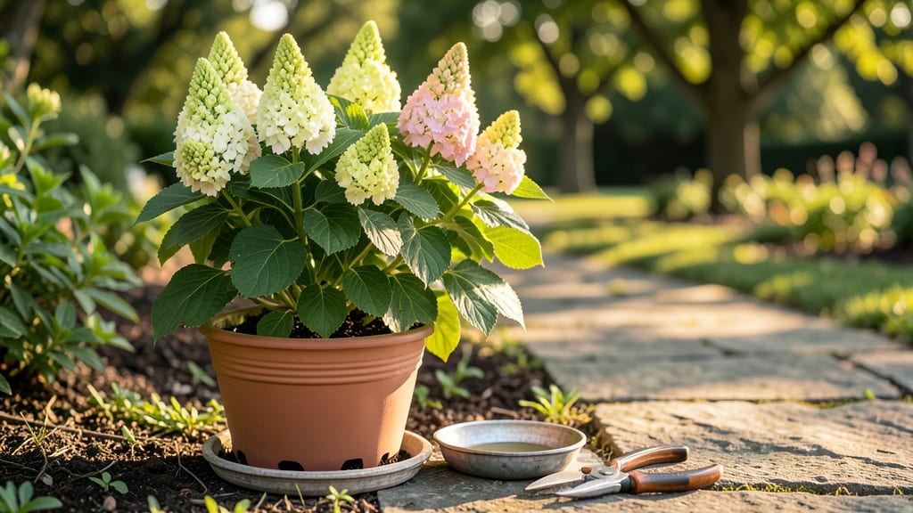 Limelight Hydrangeas in Pots: Pole-Trained Elegance for Compact Spaces